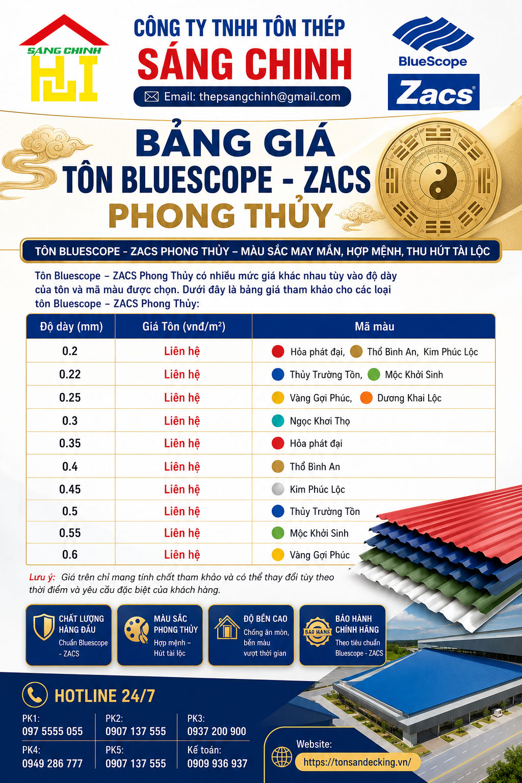 Tôn BlueScope ZACS Phong Thủy