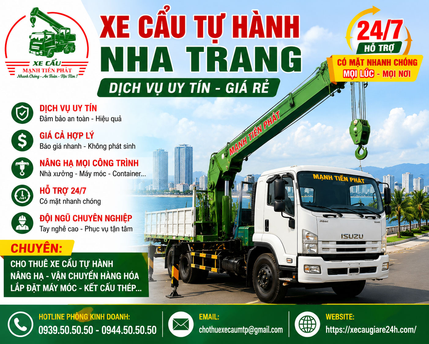 Xe cẩu tự hành Nha Trang dịch vụ uy tín giá rẻ hỗ trợ 24/7